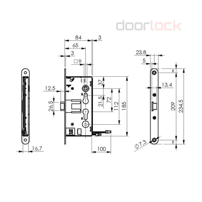 Корпус огнестойкого соленоидного замка DOORLOCK 1901EM/WA/65mm/NC/L/SS левый, без функции антипаники, нормально закрытый, нержавеющая сталь