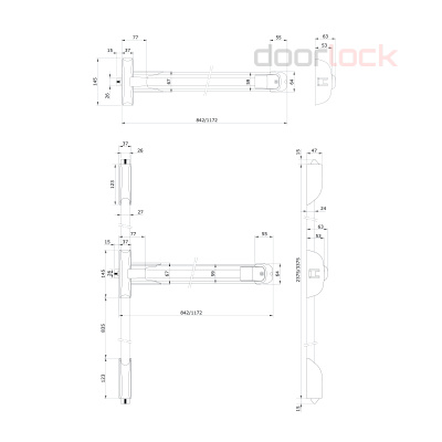 Механизм системы "антипаника" накладной DOORLOCK PD900FR-PUSH, серебристый